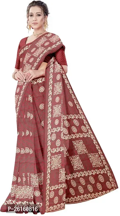 Stylish Chiffon Multicoloured Printed Saree with Blouse piece For Women-thumb0