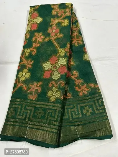 Stylish Green Brasso Saree With Blouse Piece For Women