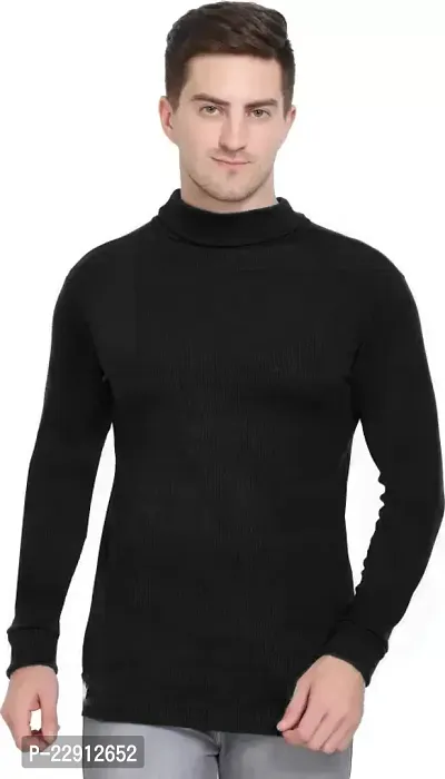 Classic Wool Blend Solid High Neck Sweaters-thumb0