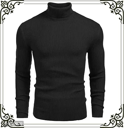 Stylish Wool Blend Solid High Neck Sweatshirt-thumb0