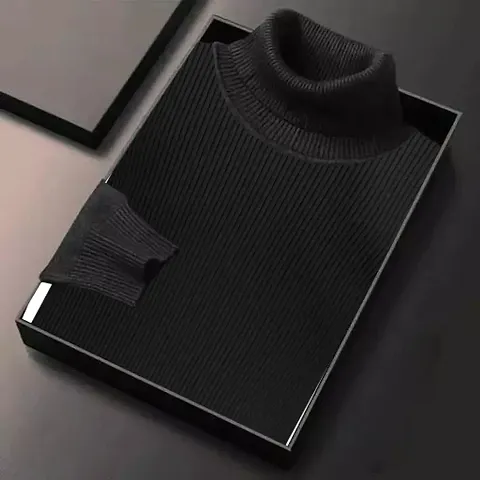 Classic Wool Blend Solid High Neck Sweatshirt for Men