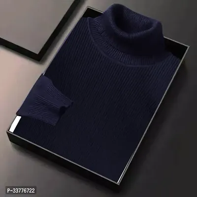 Stylish Wool Blend Solid High Neck Sweatshirt-thumb0