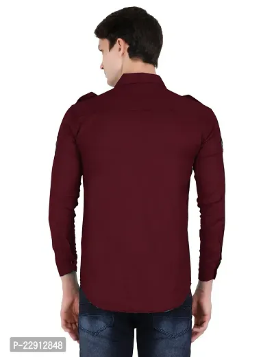 Strikey Maroon Double Pocket Patch Shirt-thumb2