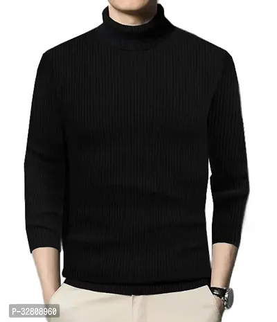 Stylish Wool Blend Solid High Neck Sweatshirt-thumb0