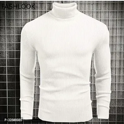 Stylish Wool Blend Solid High Neck Sweatshirt-thumb0