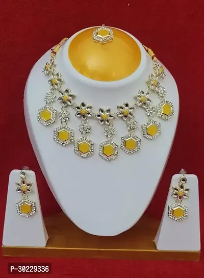 Stylish Yellow Alloy American Diamond Jewellery Set For Women Pack of 1-thumb0