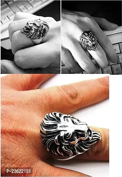 INDVIK Latest King Ring for Men  Women : Indian Size 16-19 Antique Style Lion Head King Fashion Biker Ring for Men-thumb2