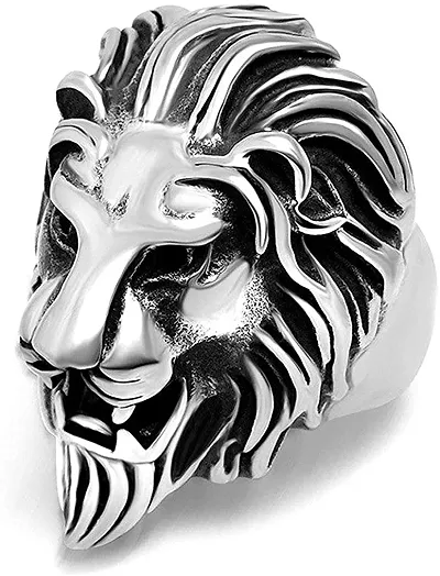INDVIK Latest King Ring for Men & Women : Indian Size 16-19 Antique Style Lion Head King Fashion Biker Ring for Men