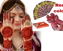 Amina Henna Instant Tatto Red Outline Mehndi / No Chemicals Dyes - Color Paste Cone (Red, 12 Cone) (1 Box) Natural Mehendi (Pack of 12)-thumb2