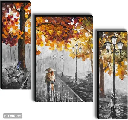 Set Of 3 Love Couple in Rainy Weather Wall Art Painting, Nature UV Textured MDF Painting For Home Decorations , Living Room , Hall , Office , Gifting , Big Size Wall Deacute;cor Art Painting (18 Inch X 30 I-thumb0