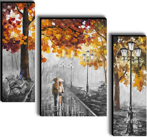 Set Of 3 Love Couple in Rainy Weather Wall Art Painting, Nature UV Textured MDF Painting For Home Decorations , Living Room , Hall , Office , Gifting , Big Size Wall Deacute;cor Art Painting (18 Inch X 30 I