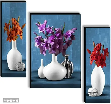 Set of 3 Flower Pot UV Textured Home Decorative Gift Item Painting 12 Inch X 18 Inch