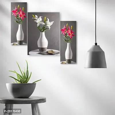 Set of 3 Flower UV Textured MDF Wall Painting For Living Room Home Decorative Gift Item 12 Inch x 18 Inch