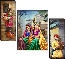 Set of 3 Rajasthani Traditional Modern art self adeshive Premium Quality Home decorative gift item wall painting for living room , office , hotel MDF framed painting 12 inch X 18 inch-thumb1