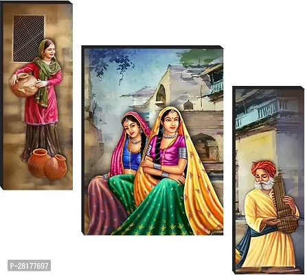 Set of 3 Rajasthani Traditional Modern art self adeshive Premium Quality Home decorative gift item wall painting for living room , office , hotel MDF framed painting 12 inch X 18 inch-thumb2