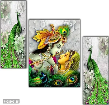 Set of 3 Radha Krishna Religious Modern Art Painting-thumb0