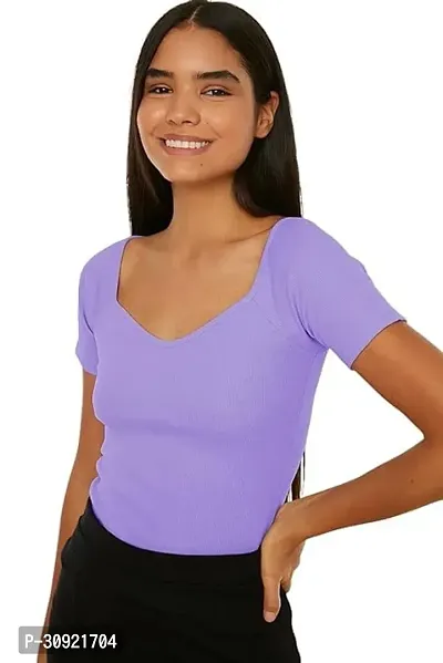 SIYARA Womens Heart Neck Short Sleeves Cotton Ribbed Top