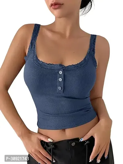 SIYARA LACE Trim Button Front Wide Strap TOP for Women-thumb0