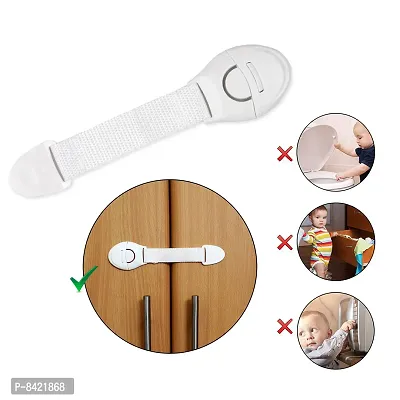 Extra Flexible Fabric, One Side Open Long Multi-Purpose Child Safety Lock - White- Pack of 16-thumb0