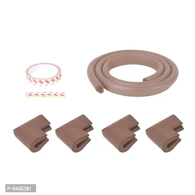 Unique High Density 2 Mtr Long U - Shaped 1 Edge Guards With 4 Corner Cushions - Brown-thumb3