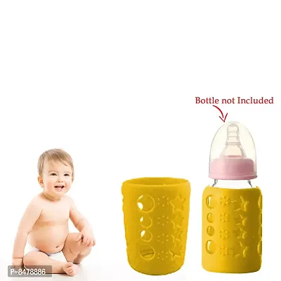 Silicone Baby Feeding Bottle Cover, Sleeve, Holder, Insulated Protection, All Bottle Types, Medium 120 Ml, Yellow-thumb2