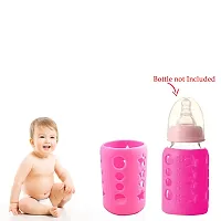 Silicone Baby Feeding Bottle Cover, Sleeve, Holder, Insulated Protection, All Bottle Types, Medium 120 Ml- Pink-thumb1