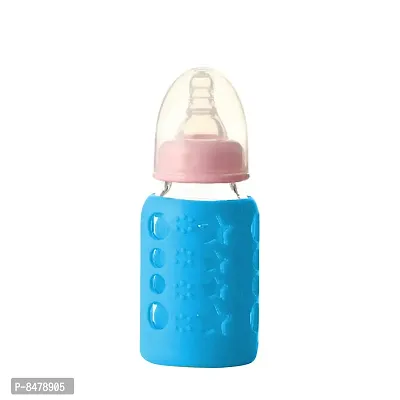 Silicone Baby Feeding Bottle Cover, Sleeve, Holder, Insulated Protection, All Bottle Types, Medium 120 Ml, Blue-thumb0