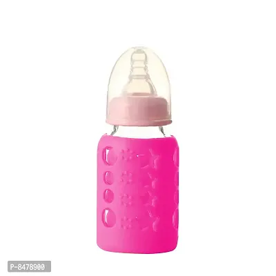 Silicone Baby Feeding Bottle Cover, Sleeve, Holder, Insulated Protection, All Bottle Types, Medium 120 Ml- Pink