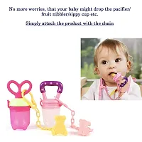 Animal Design Silicone Pacifier/Soother With Holder Chain And Clip, Pink-thumb1