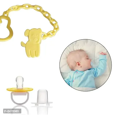 Animal Design Silicone Pacifier/Soother With Holder Chain And Clip, Yellow Dog-thumb0