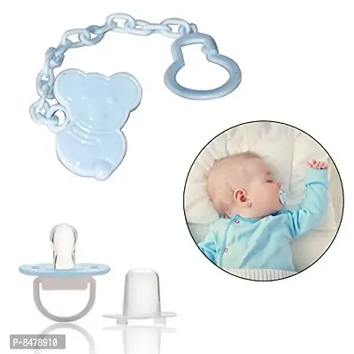 Animal Design Silicone Pacifier/Soother With Holder Chain And Clip, Blue Bear-thumb0