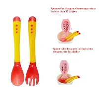 Heat Sensitive 2 Spoons 2 Forks Set, Silicone Tip, Red And Yellow-thumb2
