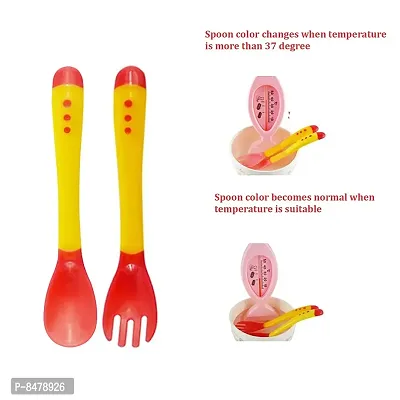 Heat Sensitive 2 Spoons 2 Forks Set, Silicone Tip, Red And Yellow-thumb3