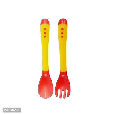 Heat Sensitive 2 Spoons 2 Forks Set, Silicone Tip, Red And Yellow-thumb4