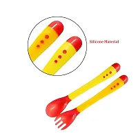 Heat Sensitive 2 Spoons 2 Forks Set, Silicone Tip, Red And Yellow-thumb1