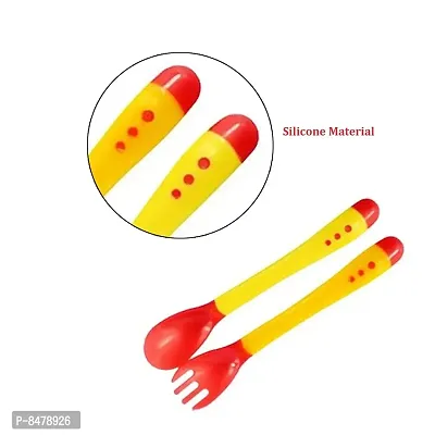 Heat Sensitive 2 Spoons 2 Forks Set, Silicone Tip, Red And Yellow-thumb2