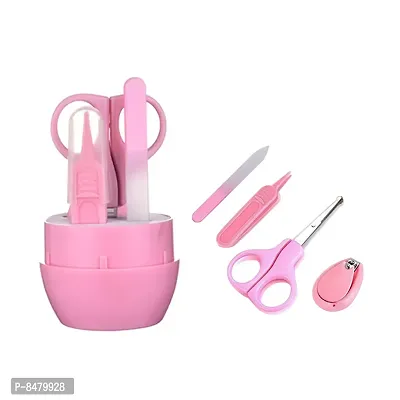 Extra Safe, Baby Grooming Kit With Nail Clipper, Scissor, File And Tweezer For Kids, With Attractive Portable Case- Pink-thumb0