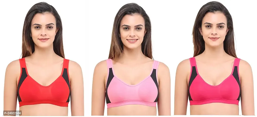 LadyLand Women's Cotton with Hosiery Non-Paded and Non-Wired Seamed Sports Bra for Women/Girls