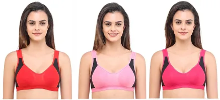 LadyLand Women's Cotton with Hosiery Non-Paded and Non-Wired Seamed Sports Bra for Women/Girls