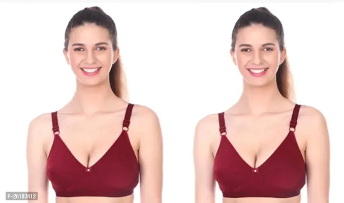 Stylish Maroon Cotton Solid Bras For Women Pack of 2-thumb0