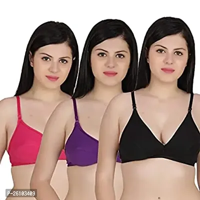 Stylish Multicoloured Cotton Solid Bras For Women Pack of 3