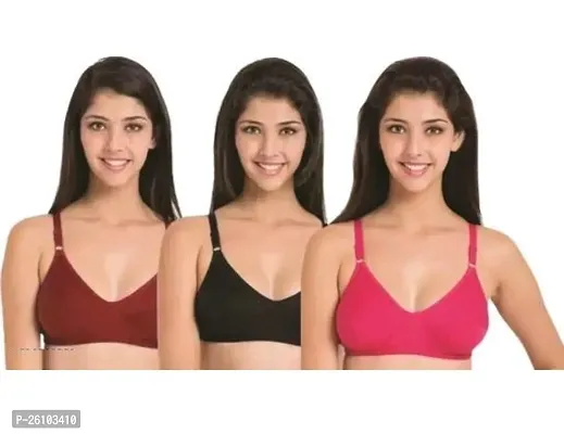 Stylish Multicoloured Cotton Solid Bras For Women Pack of 3