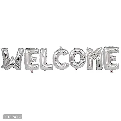 Decoration Welcome Foil Balloons Banner 16 Inch Alphabet for Welcome Party/Birthday/Baby Shower | Easy Decorations on The Wall/Ceiling Props Propz - Silver-thumb0