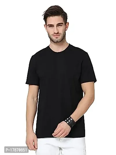 Reliable Black Cotton Solid Round Neck Tees For Men