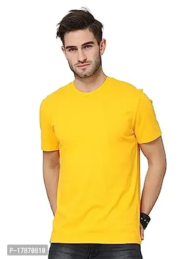 Reliable Yellow Cotton Solid Round Neck Tees For Men