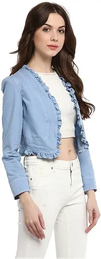Stylish Blue Cotton Blend Solid Shrugs For Women-thumb4