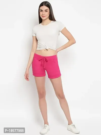 Elegant Pink Cotton Solid Gym Shorts For Women-thumb3