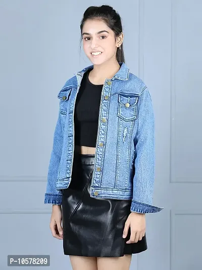 Fabulous Blue Denim Solid Jackets For Girls-thumb3