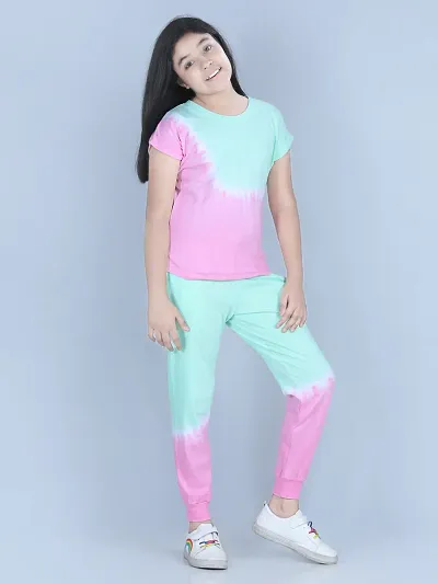 Charming Pink Pure Cotton Printed Top with Bottom Set For Girls