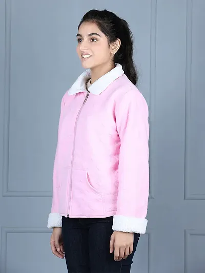 Fabulous Pink Fleece Solid Jackets For Girls